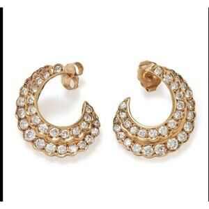 Vintage 14k Gold Crescent Moon Diamond Earrings 2 cttw